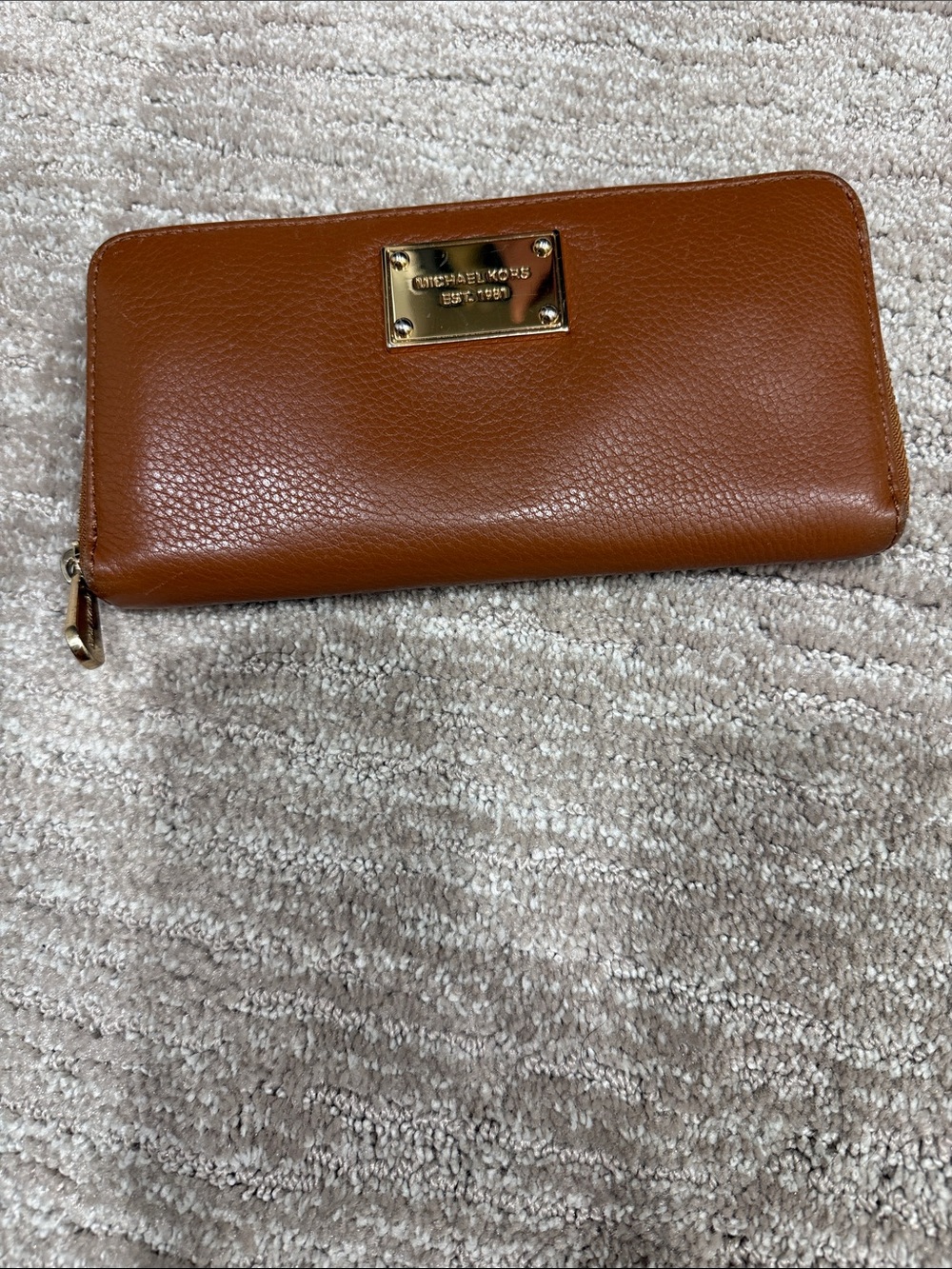 Michael Kors Cognac Leather Zip-Around Wallet with Gold Plate